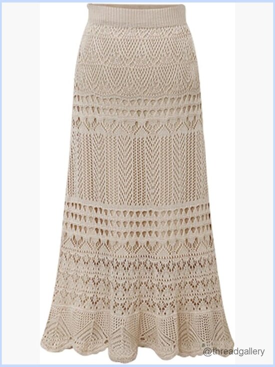 Dresses & Skirts - Crochet Knitted High Waist Hollow Out Lined Flowy Lace Maxi Skirt